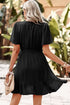 Elegant Pleated Round Neck Butterfly Sleeve Ruffled Belted A Line Mini Dress